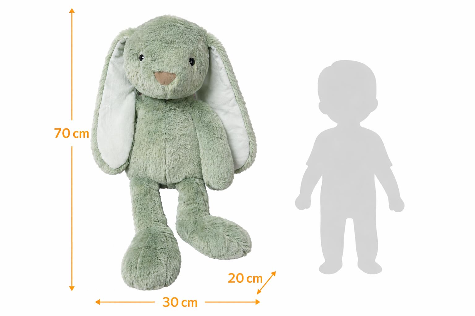 Soma Kuscheltier Hase XXL 70 cm Plüschtier mit Langen Ohren weich grün Pastell Stofftier zum Spielen Schlafen Dekoration Geschenk für Kinder