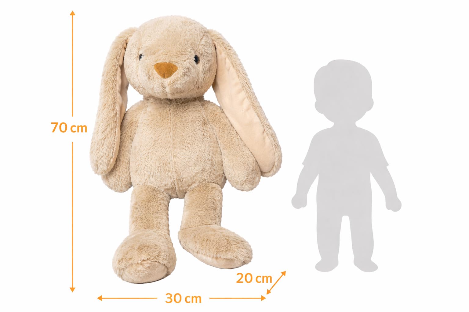 Soma Kuscheltier Hase XXL 70 cm Plüschtier mit Langen Ohren weich braun Pastell Stofftier zum Spielen Schlafen Dekoration Geschenk für Kinder