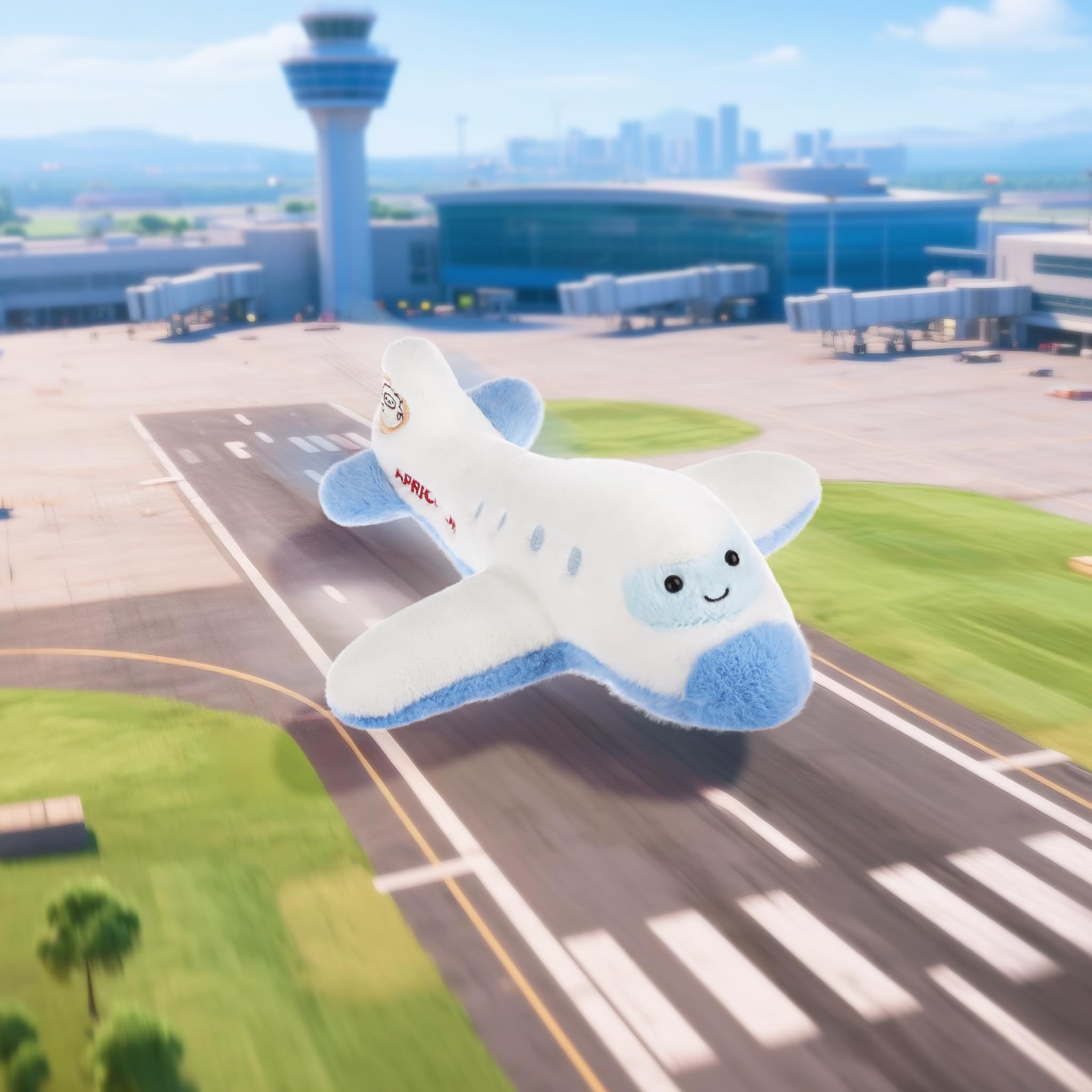 Apricot Lamb Flugzeug Fahrzeug Plüschtiere für Kinder, weiche niedliche Kuscheltier für Baby Mädchen und Jungen, Flauschige Flugzeug Blau 32 cm