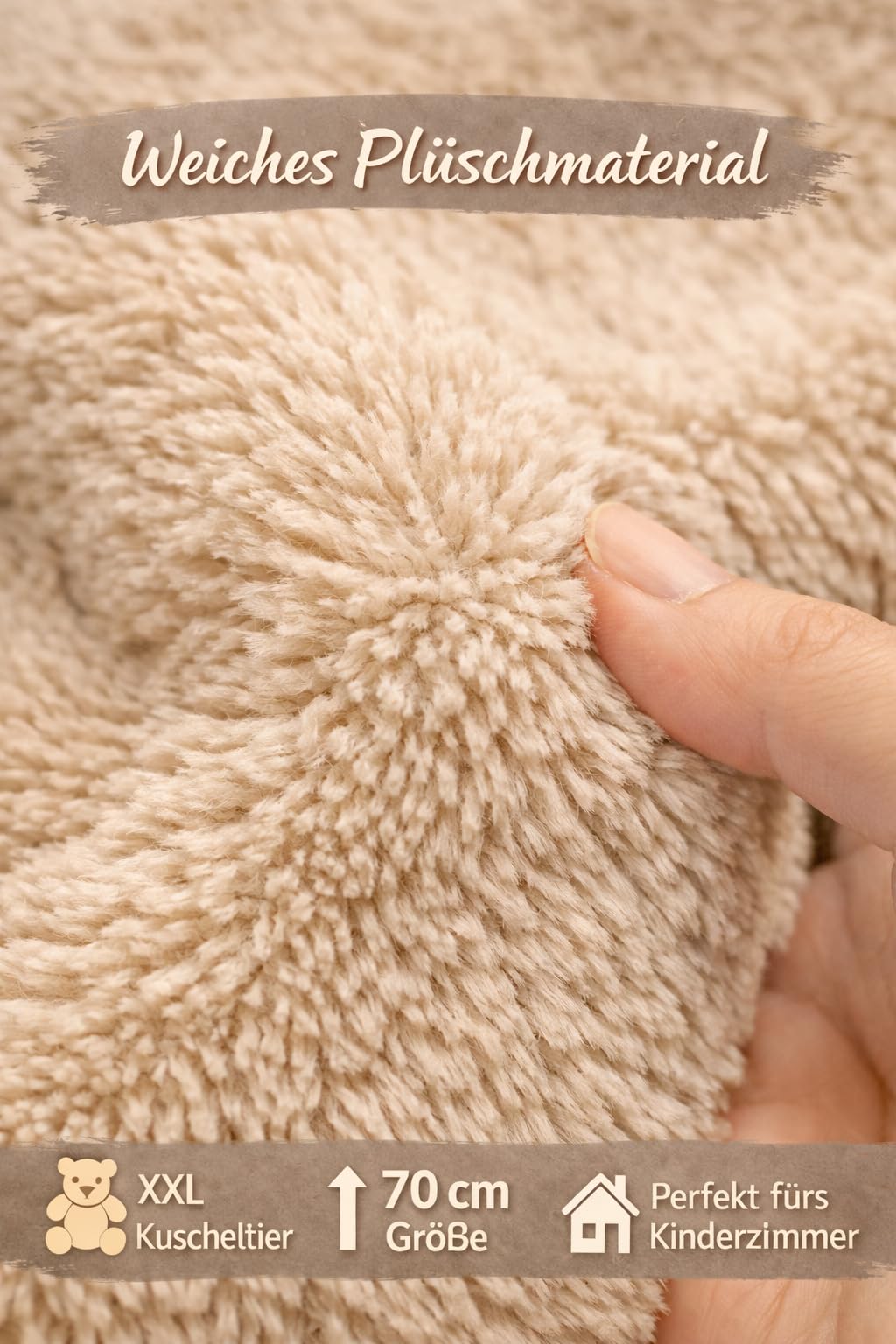 Soma Kuscheltier Hase XXL 70 cm Plüschtier mit Langen Ohren weich braun Pastell Stofftier zum Spielen Schlafen Dekoration Geschenk für Kinder