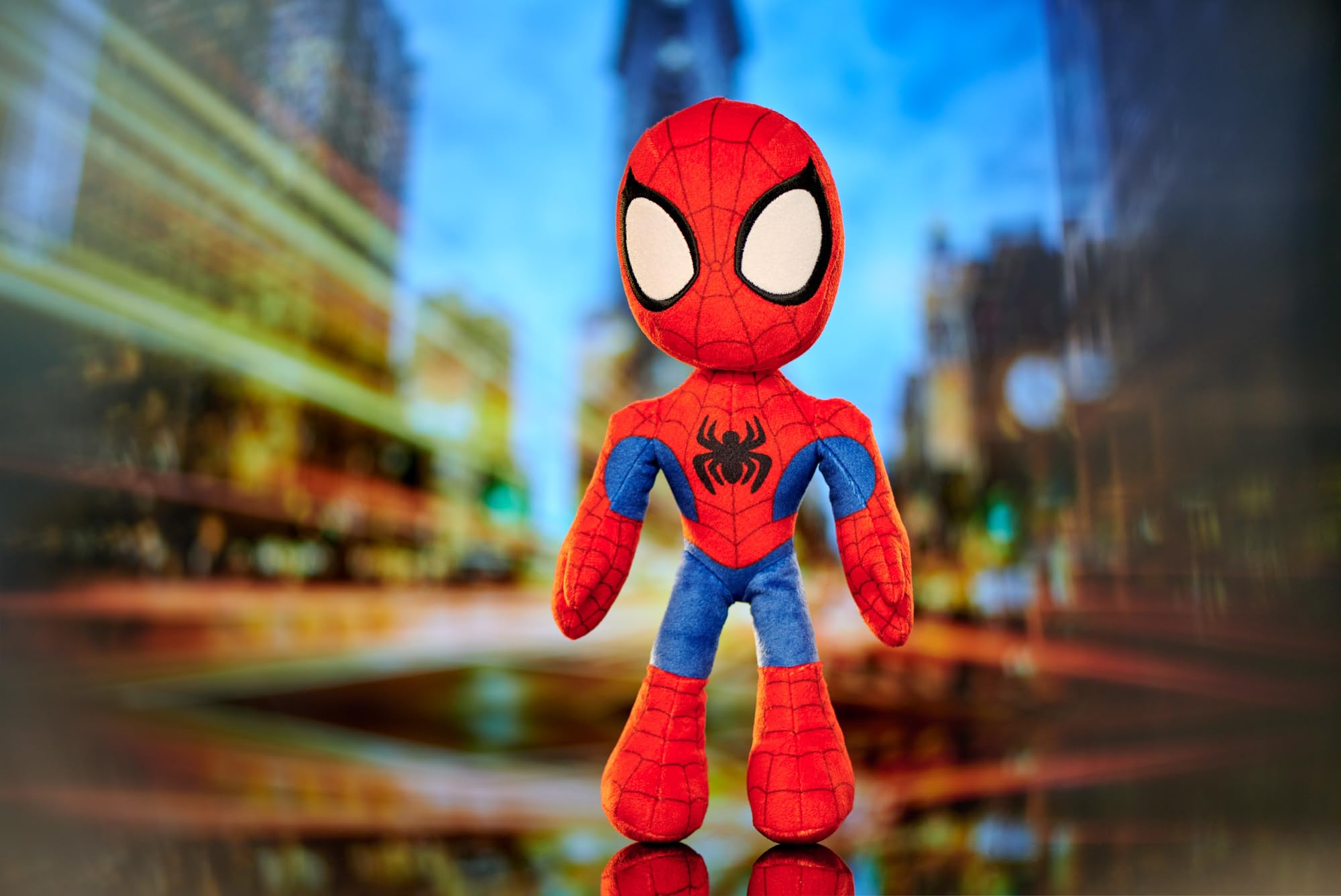 Simba 6315875810X06-Disney Marvel Spidey, 25cm Plüschfigur mit Glow in the Dark Augen, Spiderman Filmfigur, Plüschspielzeug, Spinne, Comic Figur, Superheld, ab den ersten Lebensmonaten geeignet